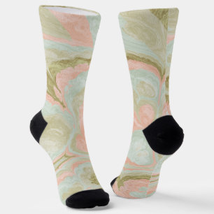 Weiches Marmor-Swirbelmuster Mint, Koralle und Oli Socken