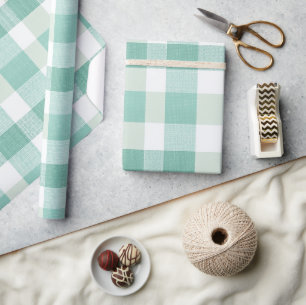 Weiches Minzgrün Weiß Frisches Gingham Karomuster Geschenkpapier