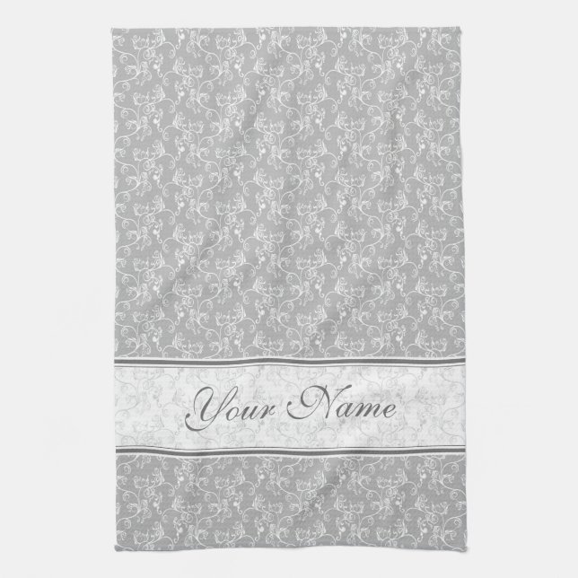 Weiches modernes White&Grey genannt Damask Geschirrtuch (Vertikal)