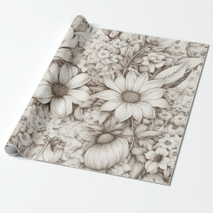 Weiches neutrales Floral mit klassischer Botanik Geschenkpapier