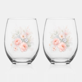 Weiches Pastell-Blumenbouquet Weinglas Ohne Stiel