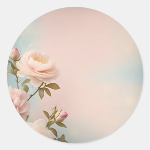 Weiches Pastell-Blumenmotiv auf rosa Hintergrund Runder Aufkleber