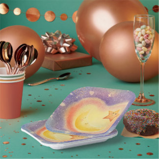 Weiches Pastell Mond Stern Traumhafter Himmel Desi Pappteller