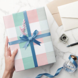 Weiches Pastell-Rosa-Mint-Gingham-Weiß-Karomuster Geschenkpapier