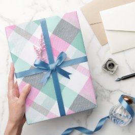 Weiches Pastell-Rosa-Mint-Gingham-Weiß-Karomuster Geschenkpapier