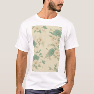 Weiches Pastell-Teal- und Creme-Blumenmuster T-Shirt