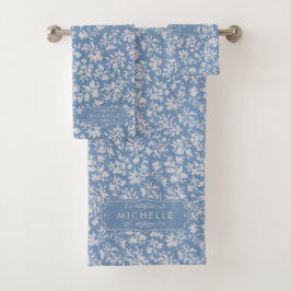 Weiches Pastellblau und Grau-weißes Blumenmuster i Badhandtuch Set