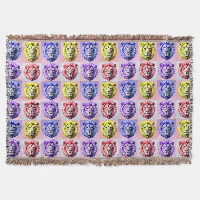 Weiches Pastellfarben-Löwenkopf-Karo-Muster-Design Decke (Vorderseite)