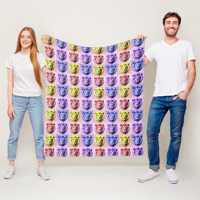 Weiches Pastellfarben-Löwenkopf-Karo-Muster-Design Fleecedecke (Von Creator hochgeladen)