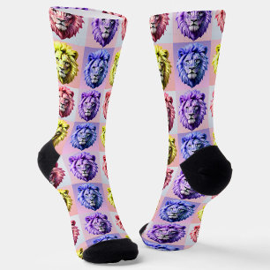 Weiches Pastellfarben-Löwenkopf-Karo-Musterdesign Socken
