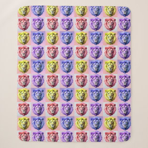 Weiches Pastellfarben-Löwenkopf-Karomuster-Design Sherpadecke