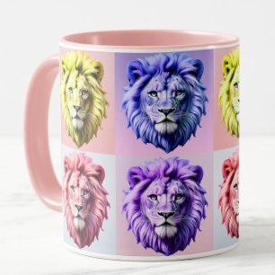 Weiches Pastellfarben-Löwenkopf-Karomuster-Design  Tasse