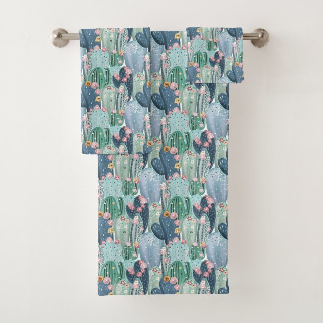 Weiches Patel Kaktus-Muster Badhandtuch Set (Insitu)
