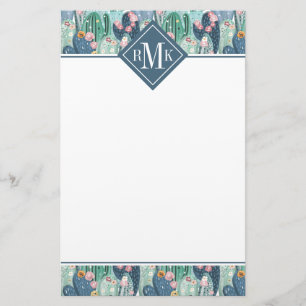 Weiches Patel Kaktus-Muster des Monogramm- Briefpapier