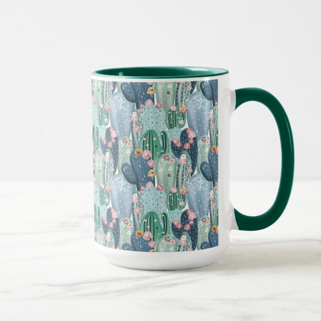 Weiches Patel Kaktus-Muster des Monogramm-| Tasse (Rechts)