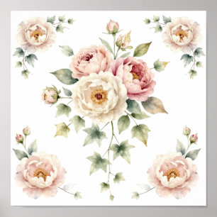 Weiches Pfingstrosenbouquet Wasserfarbeneleganz Poster