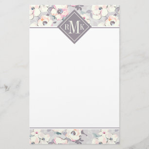 Weiches rosa Aquarell-Muster des Monogramm- Briefpapier