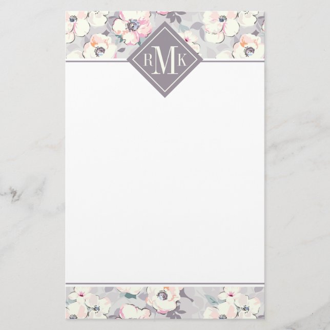 Weiches rosa Aquarell-Muster des Monogramm-| Briefpapier (Vorderseite)