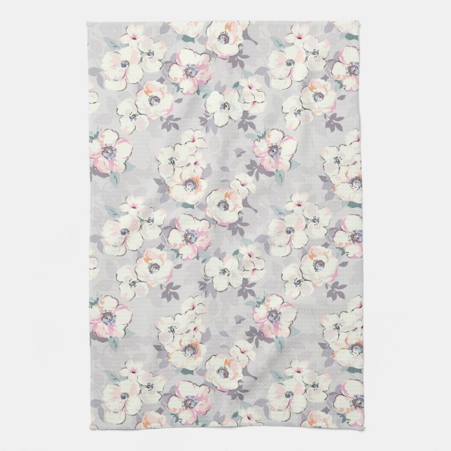 Weiches rosa Aquarell-Muster des Monogramm-| Geschirrtuch (Vertikal)