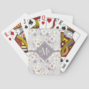 Weiches rosa Aquarell-Muster des Monogramm- Spielkarten