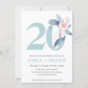 WEICHES ROSA BLAUE BLÜTEN 20. JUBILÄUM IN JEDEM JA EINLADUNG