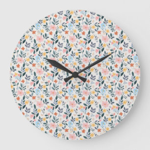 Weiches Rosa Blaues Ditsy-Blumenmuster Große Wanduhr