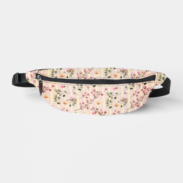 Weiches rosa Blumenstreifenmuster Bauchtasche (Vorderseite)