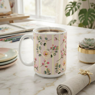 Weiches rosa Blumenstreifenmuster Kaffeetasse