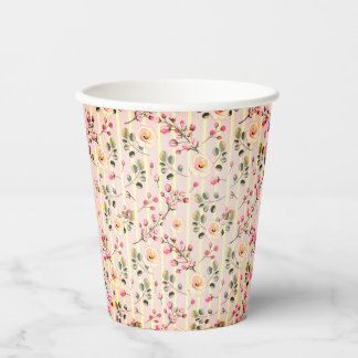 Weiches rosa Blumenstreifenmuster Pappbecher