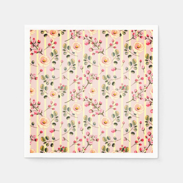 Weiches rosa Blumenstreifenmuster Serviette (Vorderseite)