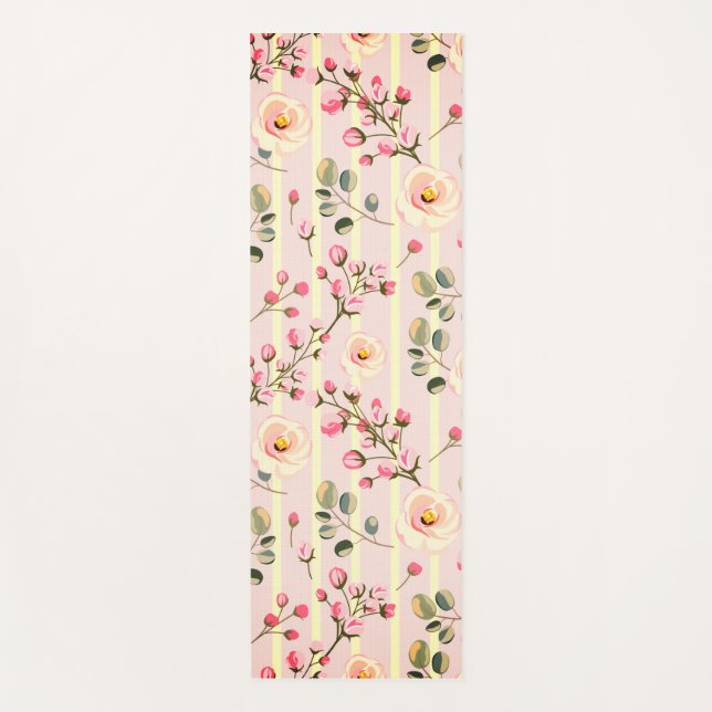 Weiches rosa Blumenstreifenmuster Yogamatte (Vorderseite)
