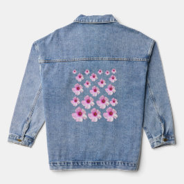 Weiches rosa botanisches Blumenmuster blaues Denim Jeansjacke