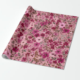 Weiches Rosa Ditsy-Blumenmuster  Pastell Boho 70er Geschenkpapier