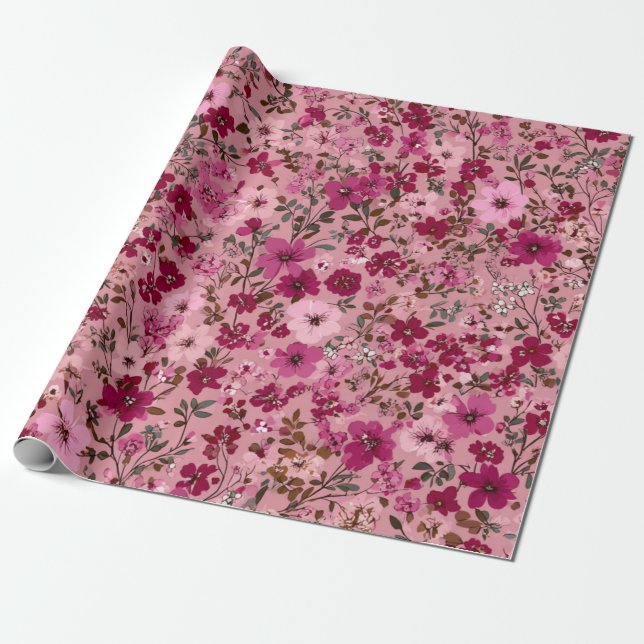 Weiches Rosa Ditsy-Blumenmuster  Pastell Boho 70er Geschenkpapier (Ungerollt)