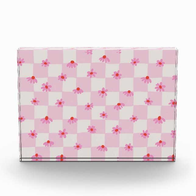 Weiches Rosa Gänseblümchen Karo Blumenmuster Fotoblock (Vorderseite)