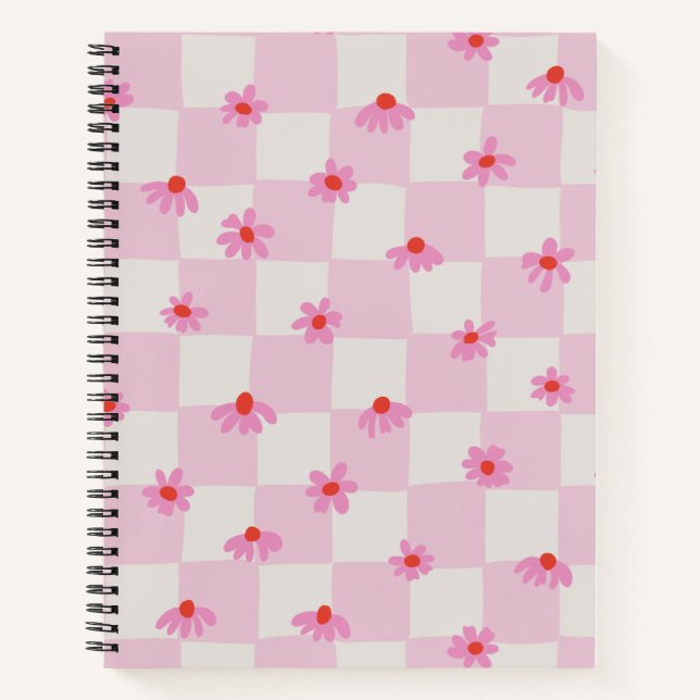 Weiches Rosa Gänseblümchen Karo Blumenmuster Notizbuch (Vorderseite)