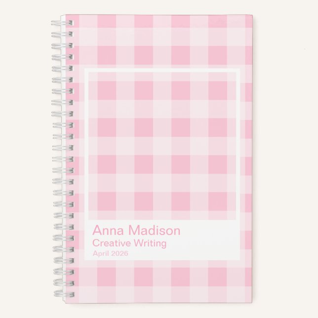 Weiches Rosa Gingham Transparenter Rahmen Notizbuch (Vorderseite)