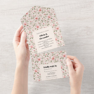 Weiches rosa Kirschblüten-Blumenmuster nahtlos All In One Einladung