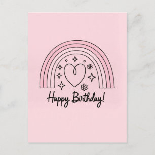Weiches rosa minimalistisches Herz mit Regenbogen- Postkarte