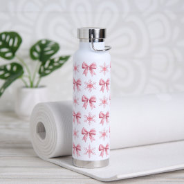 Weiches Rosa mit Schleife und Schneeflocken süße W Trinkflasche