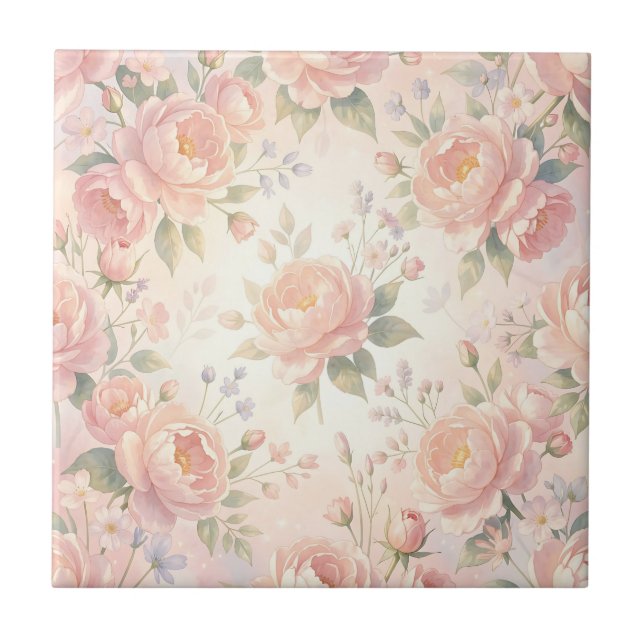 Weiches Rosa Pfingstrosen-Blumenmuster Fliese (Vorderseite)