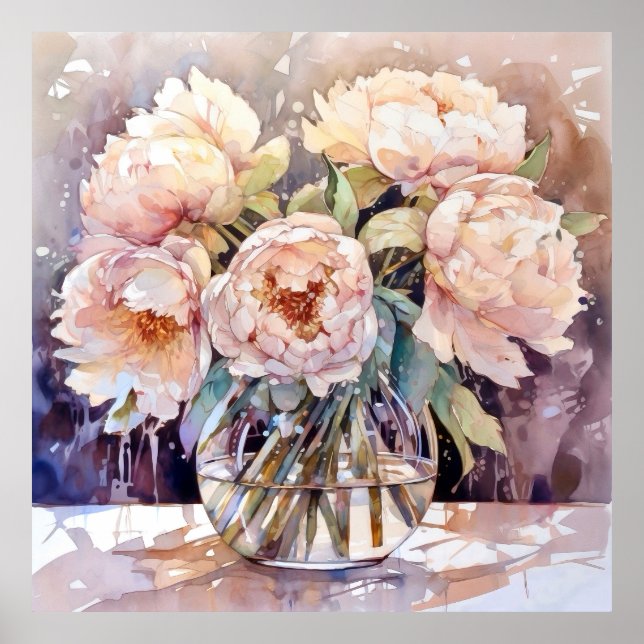 Weiches Rosa Pfingstrosen Bouquet Poster (Vorne)