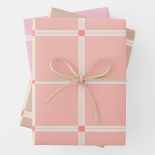 Weiches rosa Rastermuster mit Korallenakzent Geschenkpapier Set