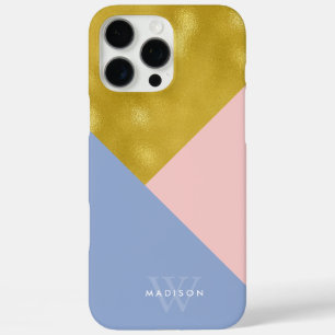 Weiches rosa Singrün-und Imitat-Gold mit Monogramm iPhone 16 Pro Max Hülle