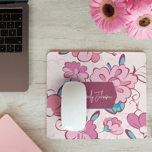 Weiches Rosa Türkis Florales Monogramm-Design mit  Mousepad