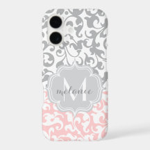 Weiches Rosa und Grau Damast Monogramm