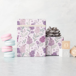 Weiches Rosa und Lila Flieder Blumenmuster Geschenkpapier