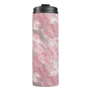 Weiches Rosa und Silber Marmor-ähnliches Muster Thermosbecher
