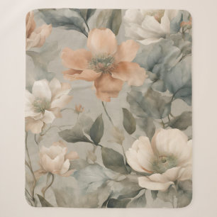 Weiches Salbeigrün Blassorange Cottage Blumenprint Sherpadecke