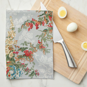 Weiches Salbeigrün Vintage-Blumen-Chinoiserie-Gart Geschirrtuch